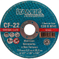 Disco Corte Refratario Itambe 4.1/2''X1/8''X7/8'' - 2 Telas - Cf-22 - Kit C/10 Pecas