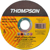 Disco Aco Inox Thompson - 4.1/2''X5/128''X7/8'' - Fino 1,0Mm - Kit C/10 Pecas