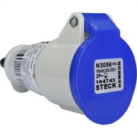 Acoplamento Industrial Femea Steck Newkon 2 Polos+Terra 200V. A 250V. 16A. Azul N3056