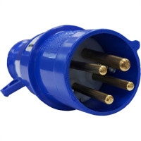 Acoplamento Industrial Macho Steck Newkon 3 Polos+Terra 200V. A 250V. 16A. Azul N4079