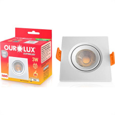 Spot Com Lampada Dicroica Led Ourolux 3W. Quadrado Branco 3000K.