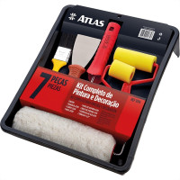 Kit Pintura Atlas Com 7 Pecas - Bandeja + Garfo + 3 Rolos + Espatula + Trincha