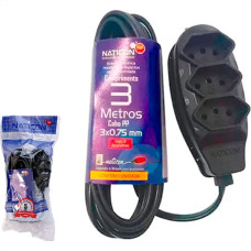 Extensao Naticon Pp 2 Polos + Terra 0,75Mm Preta - 3M