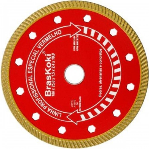 Disco Diamantado Braskoki 180Mm Turbo Jet Vermelho Seco Agua 