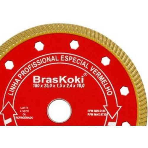 Disco Diamantado Braskoki 180Mm Turbo Jet Vermelho Seco Agua 