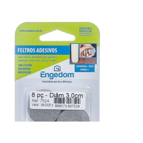 Feltro Aa Engedom Cinza Redondo 3,0Cm 8Pecas 7524