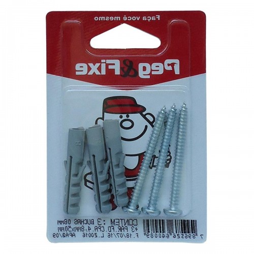 Cartela Bucha Fixacao 08+Parafuso Auto Atarraxante Peg&Fixe Kit 6 Pecas  Apab/0