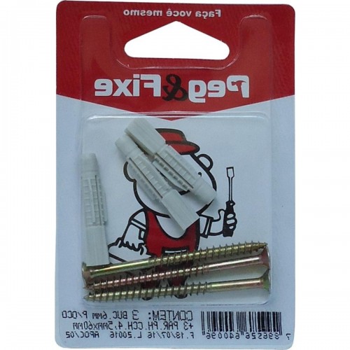 Cartela Bucha Fixacao Drywal 06+Parafuso Phillips Peg&Fixe Kit 6 Pecas Apoc/02