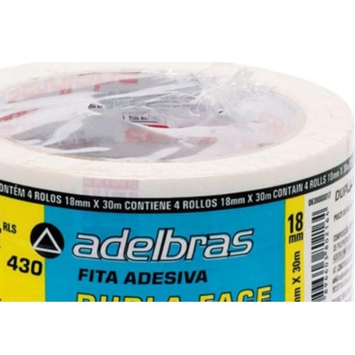 Fita Dupla Face Adelbras Acrilica Transparente 18X 30M  - Kit C/4 