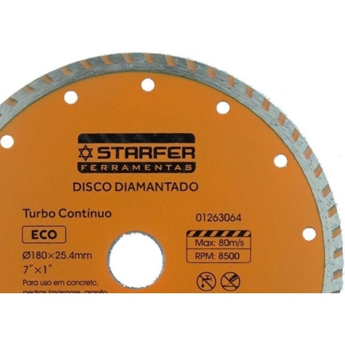 Disco Diamantado Starfer Eco Turbo 180Mm Seco/Agua 