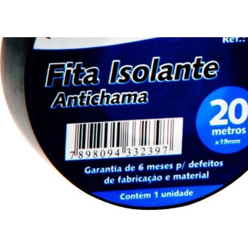 Fita Isolante Brasfort 20M X 19Mm Preta   8239 - Kit C/10