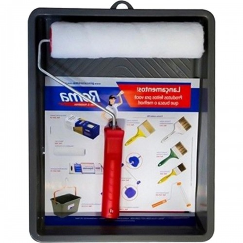 Kit Pintura Roma Rolo Sem Respingo + Suporte + Bandeja - Kit C/6 Peças