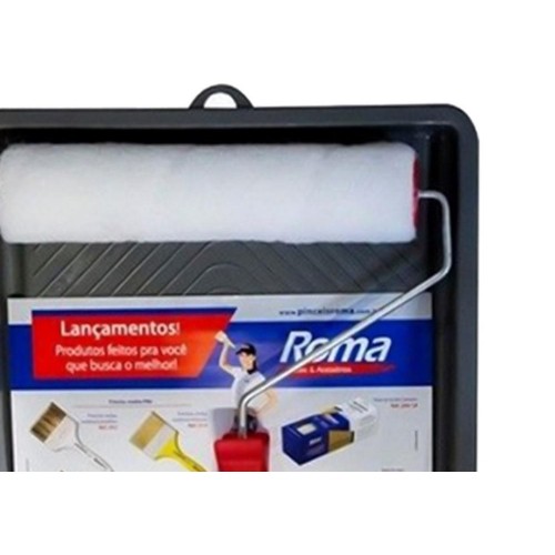 Kit Pintura Roma Rolo Sem Respingo + Suporte + Bandeja - Kit C/6 Peças