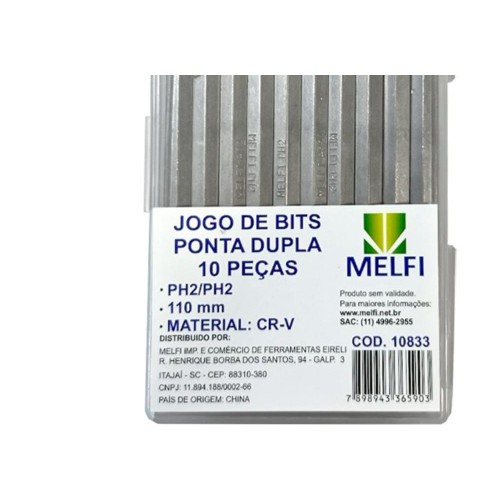 Ponteira Para Parafusadeira Melfi Ponta Dupla Phillips 110Mm Com 10 Pecas