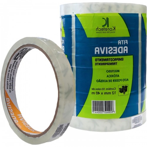 Fita Adesiva Embalagem Koretec Transparente 12Mm X 40M - Kit C/10 Peças