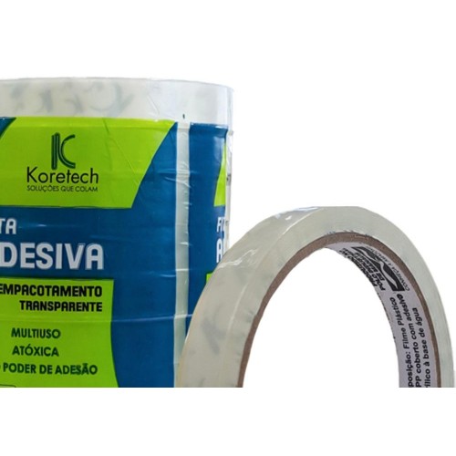 Fita Adesiva Embalagem Koretec Transparente 12Mm X 40M - Kit C/10 Peças