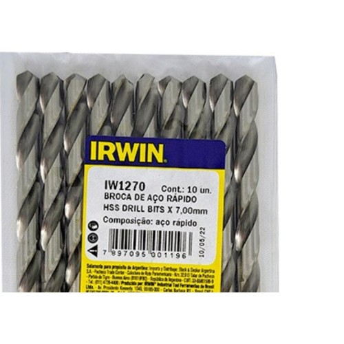 Broca Aco Rapido Irwin 7,0 Mm - Kit C/10 Peças