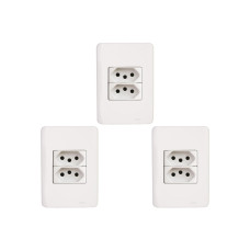 Kit C/3 - Conjunto Perlex Aros 4X2 Branco Com Placa(2Toma...