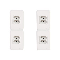 Kit C/4 - Conjunto Perlex Aros 4X2 Branco Com Placa(2Toma...