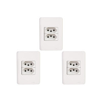 Kit C/3 - Conjunto Perlex Aros 4X2 Branco Com Placa(2Toma...