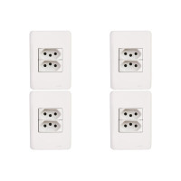 Kit C/4 - Conjunto Perlex Aros 4X2 Branco Com Placa(2Toma...