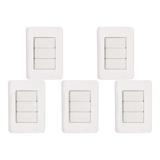 Kit C/5 - Conjunto Perlex Aros 4X2 Branco Com Placa(3Simp...