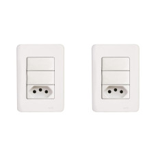 Kit C/2 - Conjunto Perlex Aros 4X2 Branco Com Placa(2Simp...