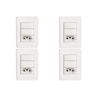 Kit C/4 - Conjunto Perlex Aros 4X2 Branco Com Placa(2Simp...