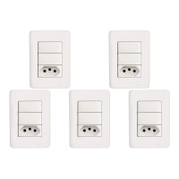 Kit C/5 - Conjunto Perlex Aros 4X2 Branco Com Placa(2Simp...