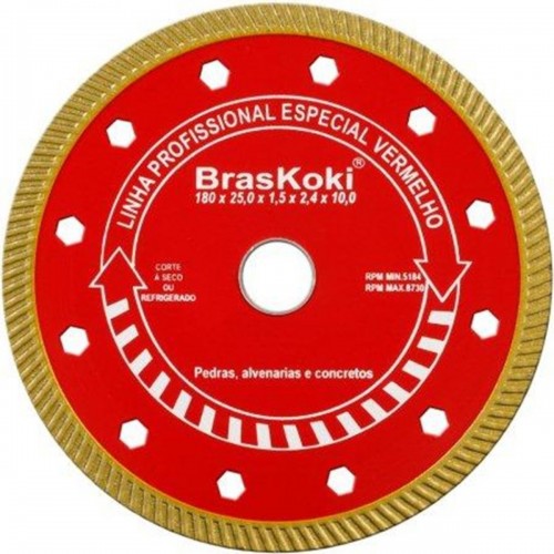 Disco Diamantado Braskoki 180Mm Turbo Jet Vermelho Seco Agua 