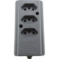 Tomada Barra Interneed   Tripla 10A 2 Polos +Terra Cinza 66231