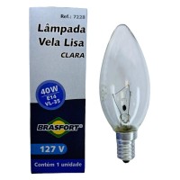 Lampada Vela Lisa Brasfort E-14 Clara 40Wx127V. - Kit C/10 Peças