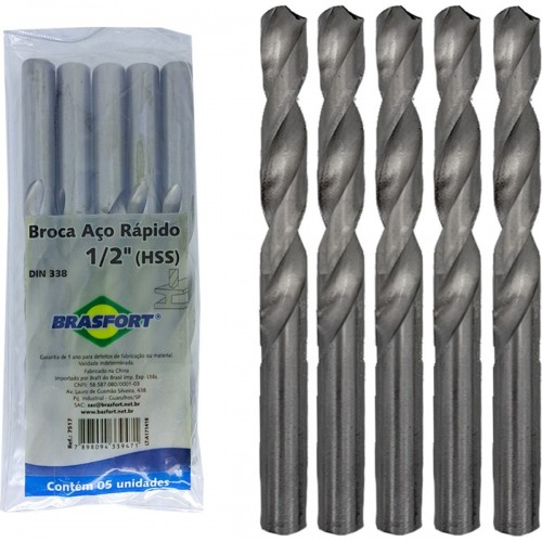 Broca Aco Rapido Brasfort   1/2'' - 7517 - Kit C/5 Peças