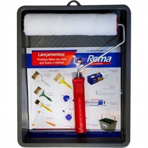 Kit Pintura Roma Rolo Sem Respingo + Suporte + Bandeja - Kit C/6 Peças