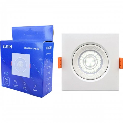 Spot Com Lampada Dicroica Led Elgin 5W. Quadrado Branco Bivolt 6500K.